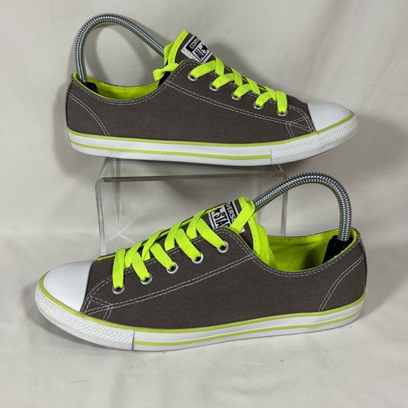 Converse All Star Gray With Lime Green Trim Low Top Sneakers W's Size 8 - Picture 1 of 11